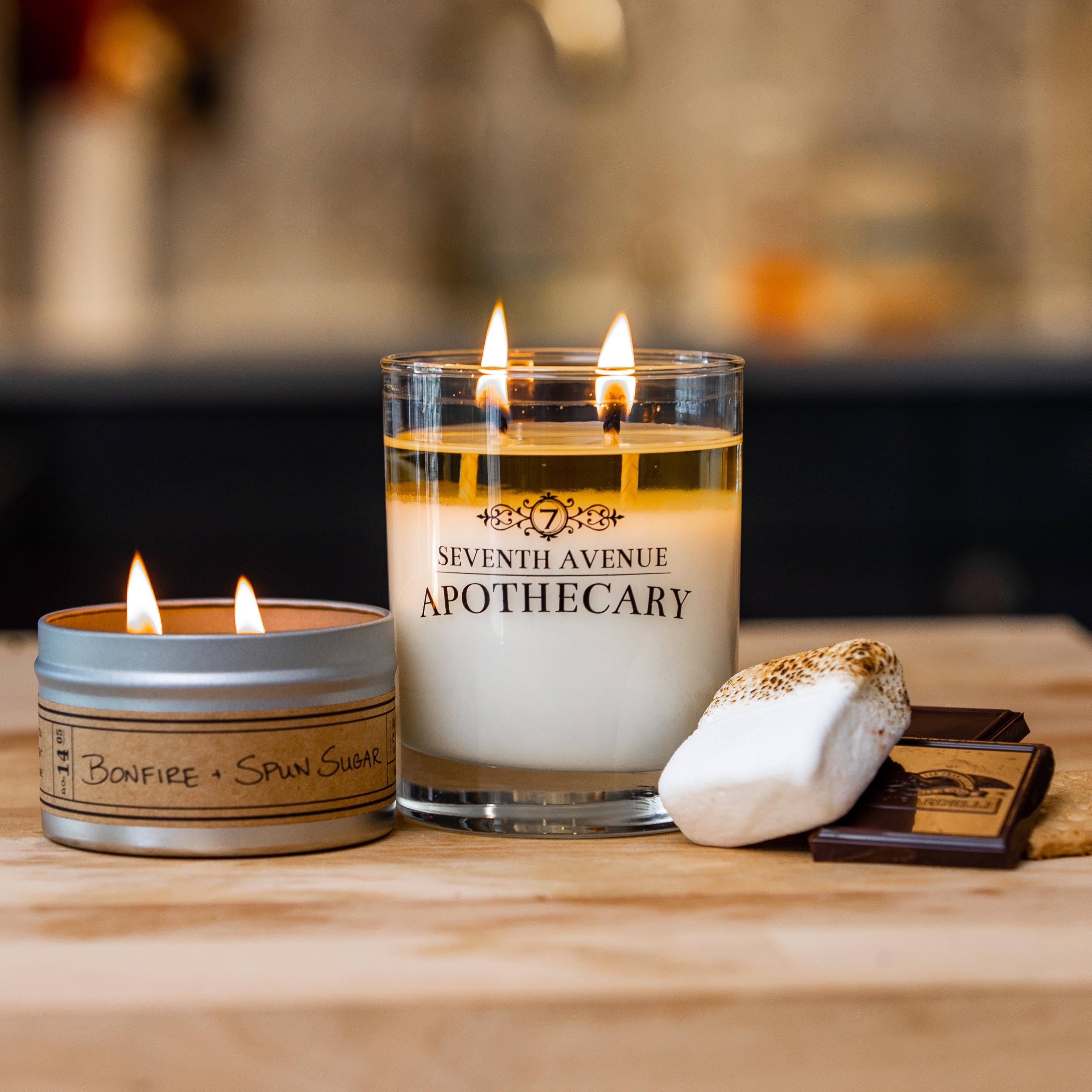 Bonfire + Spun Sugar Soy Wax Candle - Travel Tin – Seventh Avenue