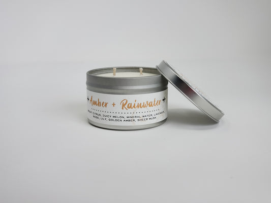 Amber + Rainwater Soy Wax Candle - Travel Tin