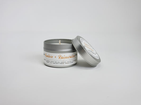 Amber + Rainwater Soy Wax Candle - Mini Tin
