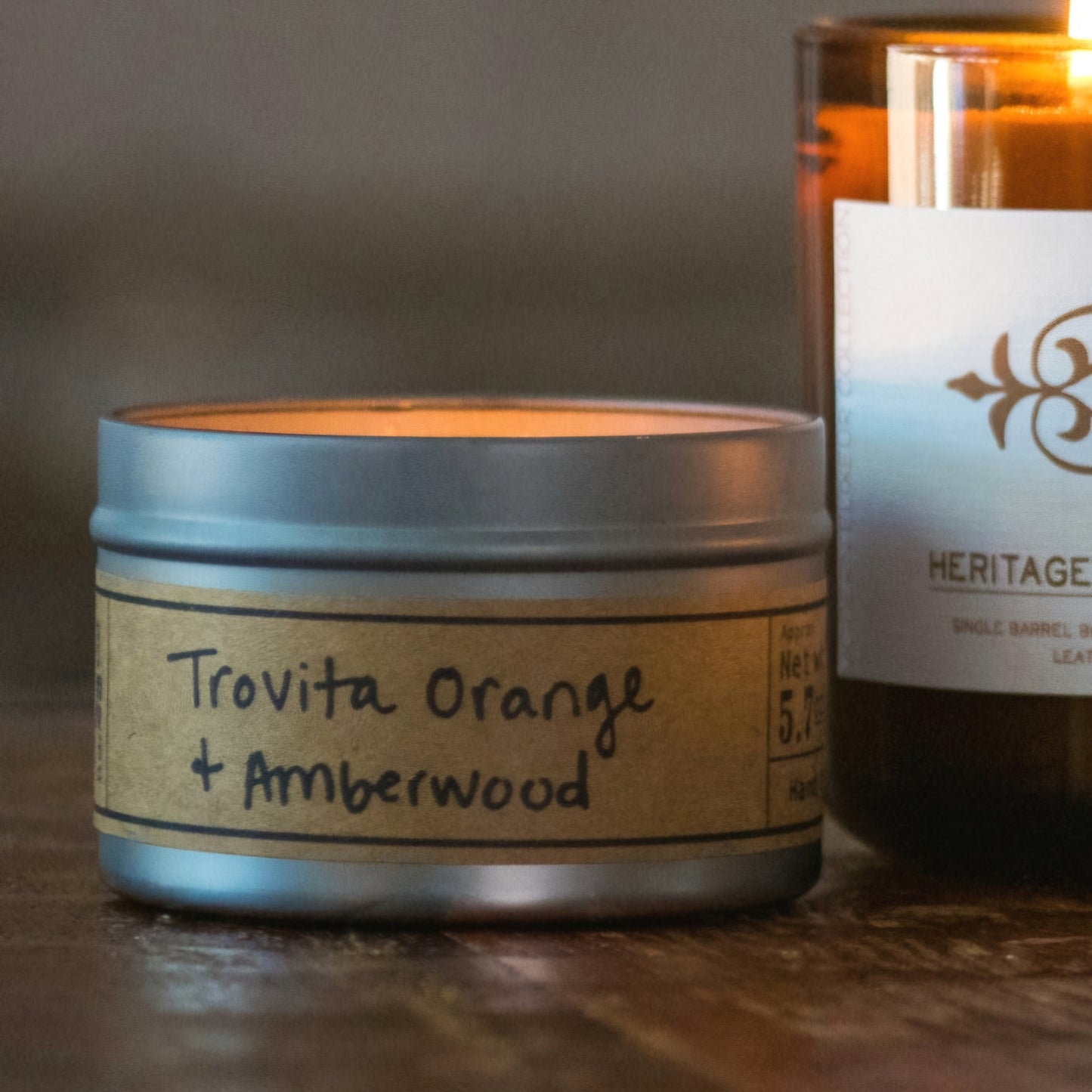 Trovita Orange + Amberwood - Travel Tin Candle