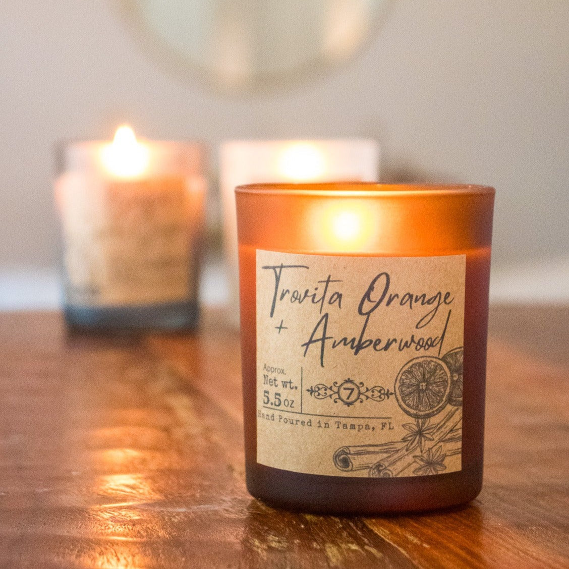 Trovita Orange + Amberwood Painted Glass Candle