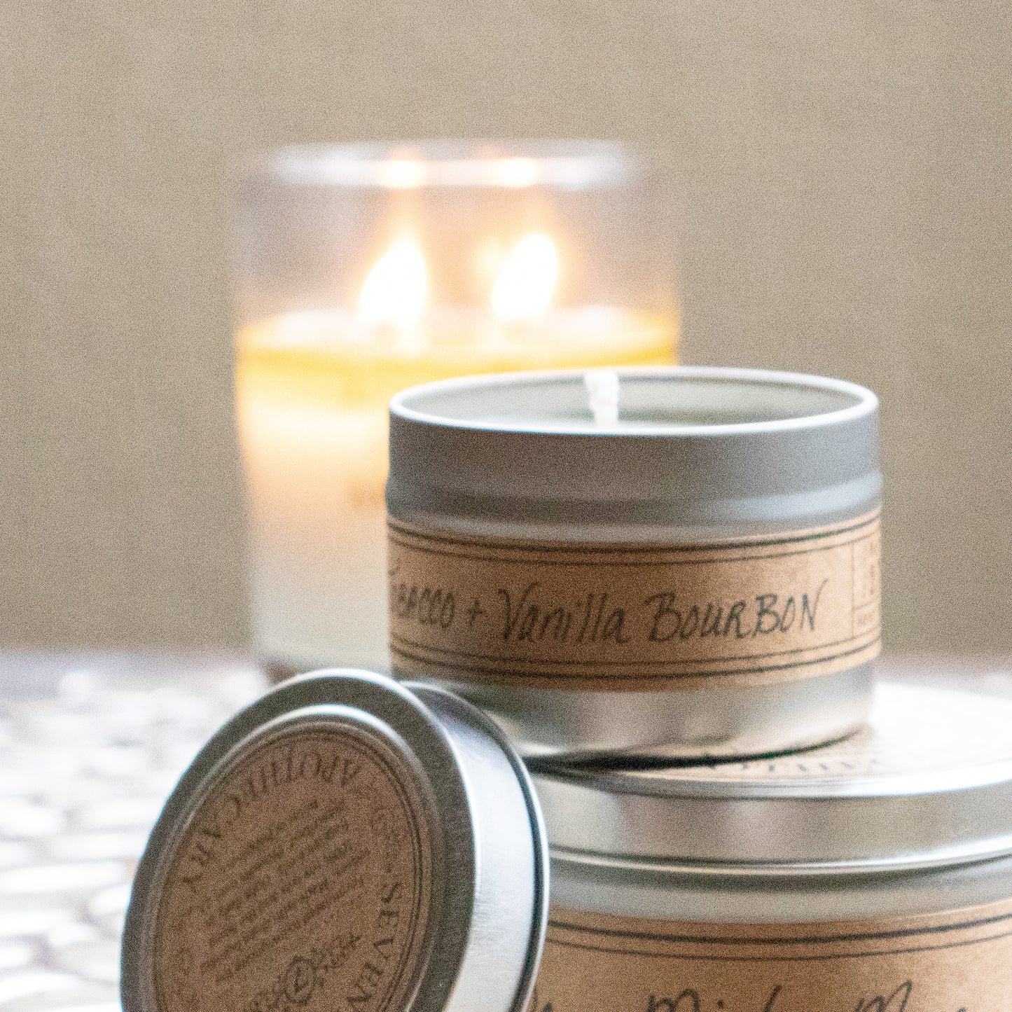 Tobacco + Vanilla Bourbon - Mini Tin Candle