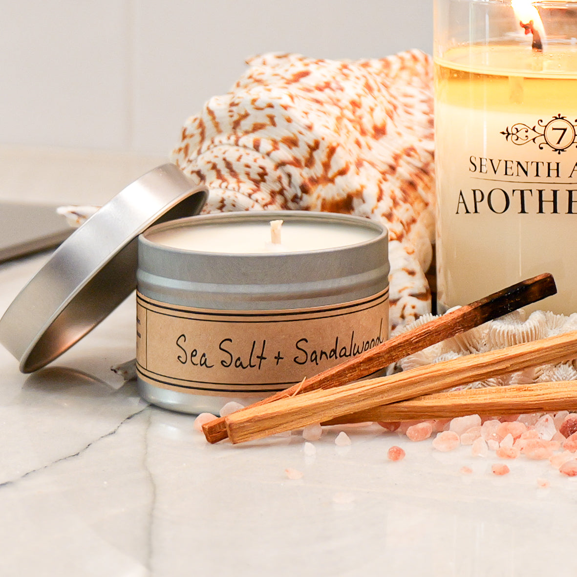 Sea Salt + Sandalwood Soy Wax Candle - Mini Tin