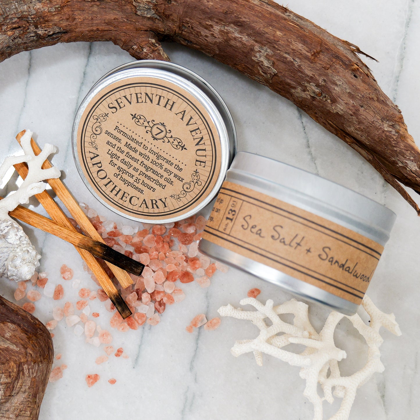 Sea Salt + Sandalwood Soy Wax Candle - Travel Tin