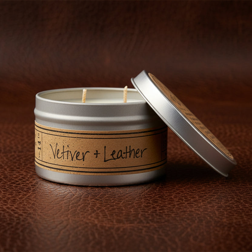 Vetiver + Leather - Travel Tin Candle