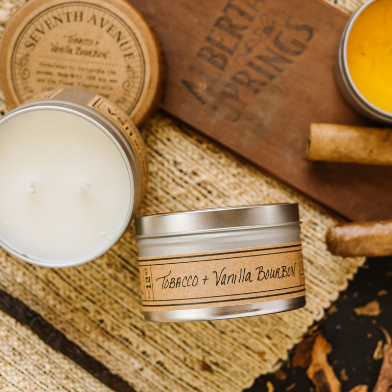 Tobacco + Vanilla Bourbon - Travel Tin Candle