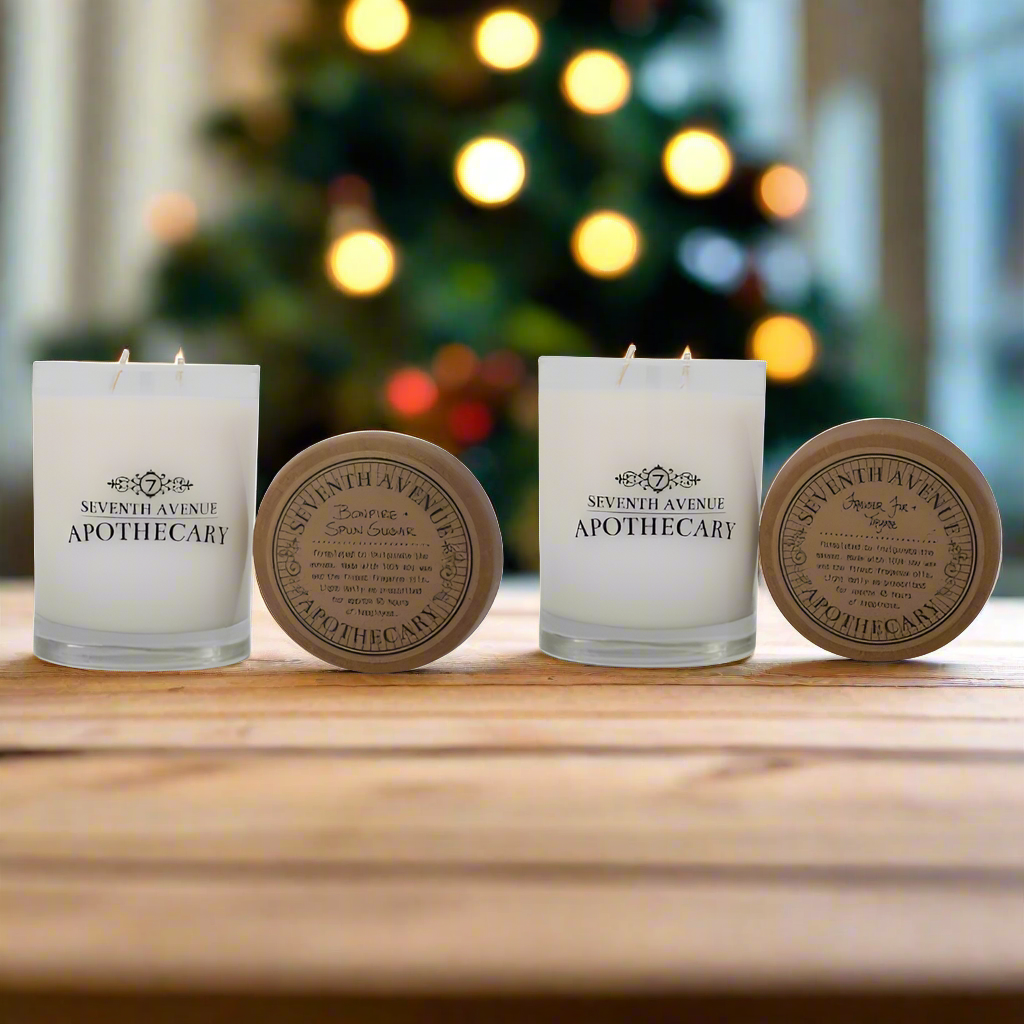 Signature Glass Candle 2-Pack: Frasier Fir + Thyme and Bonfire + Spun Sugar