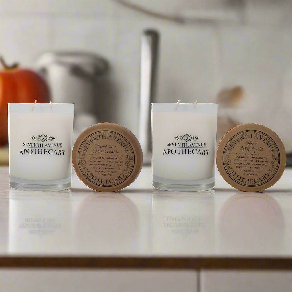Signature Glass Candle 2-Pack: Cider + Mulled Spices and Bonfire + Spun Sugar