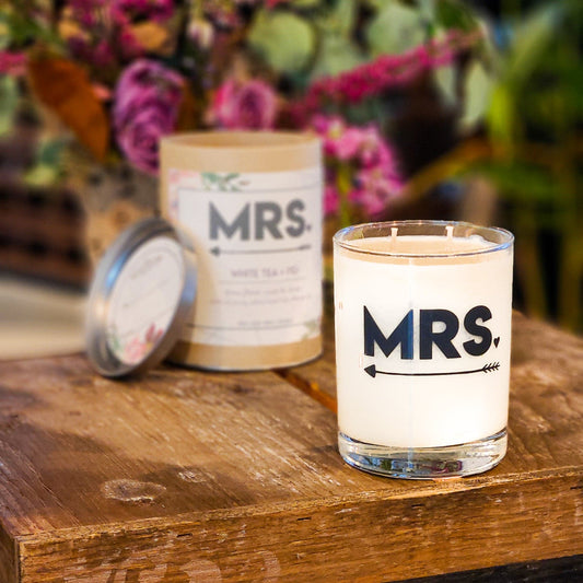 Signature Glass Candle Gift Tube - "Mrs." White Tea + Fig
