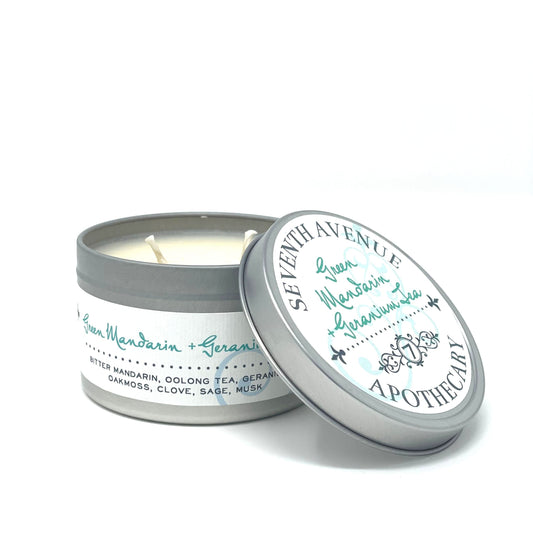 Green Mandarin + Geranium Tea - Travel Tin Candle