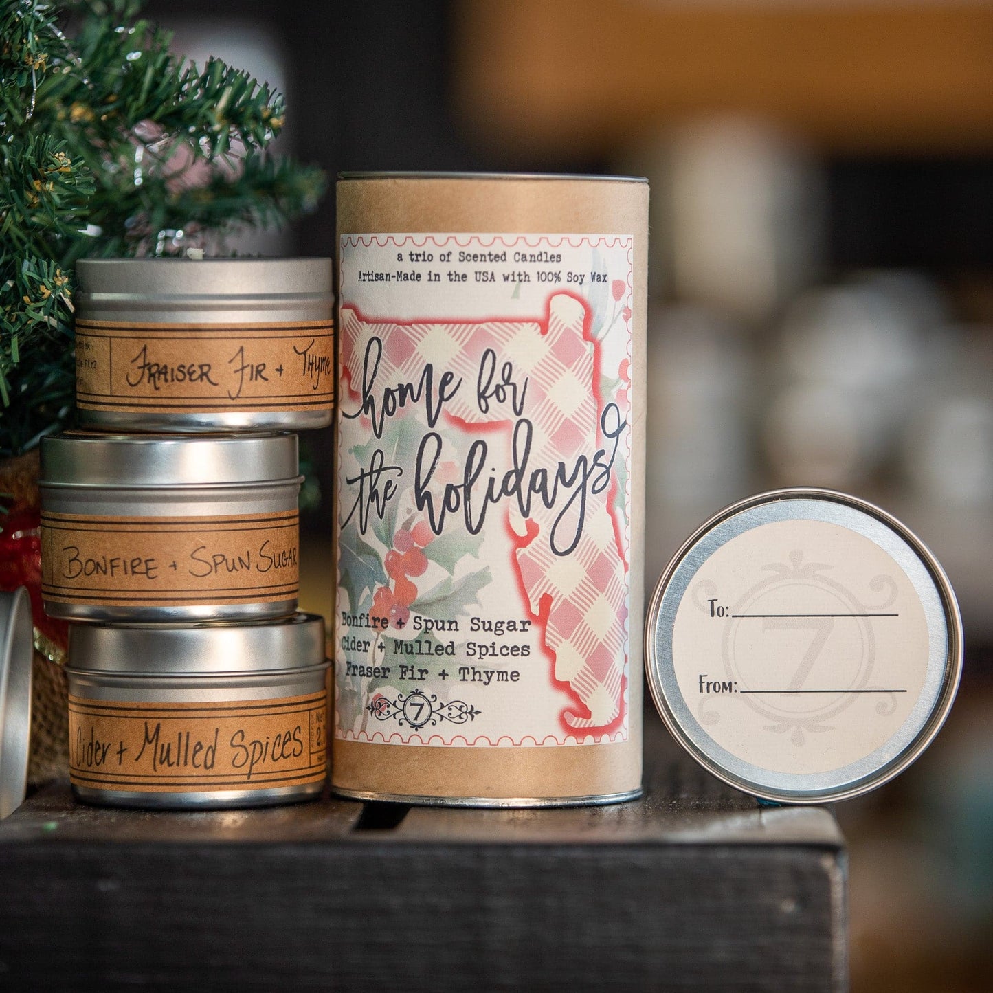 Home for the Holidays Mini Tin Candle Tube Stack
