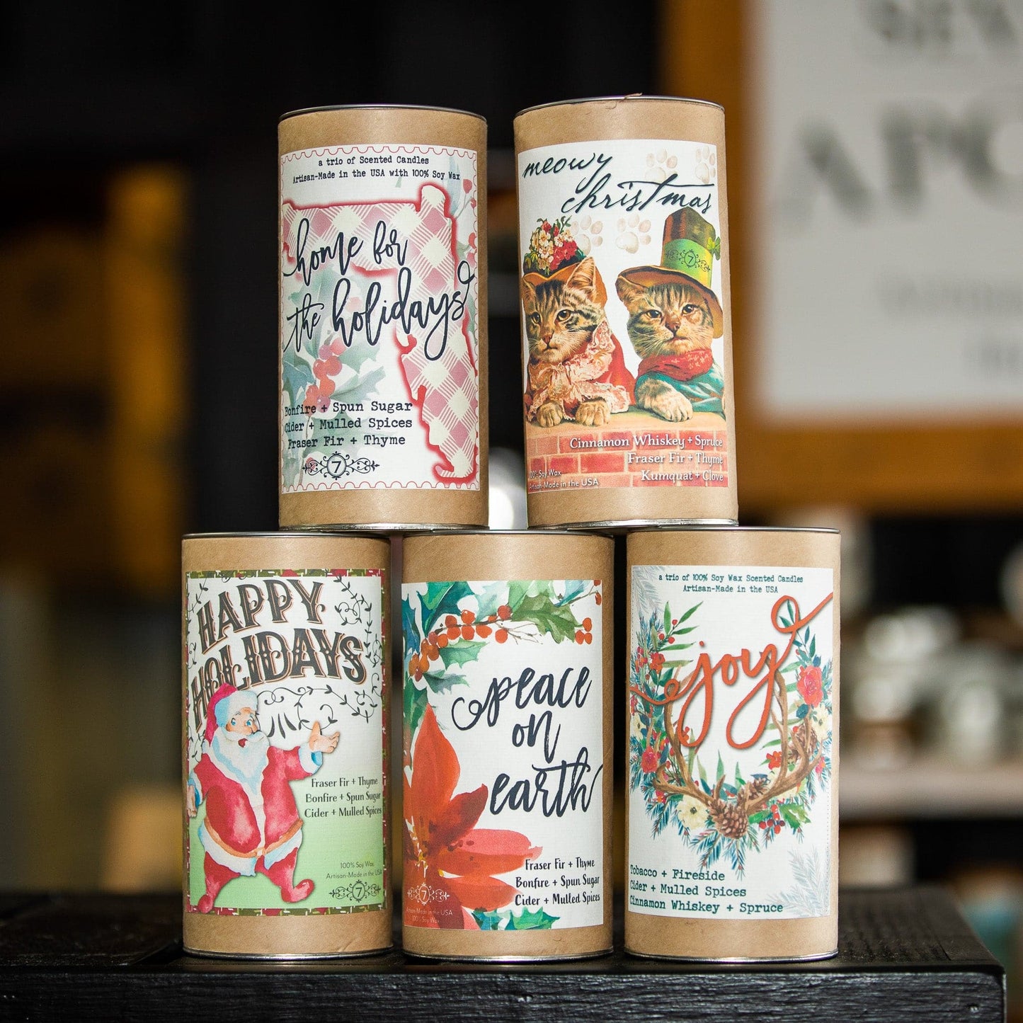 Feliz Navidad Holiday Mini Tin Candle Tube Stack