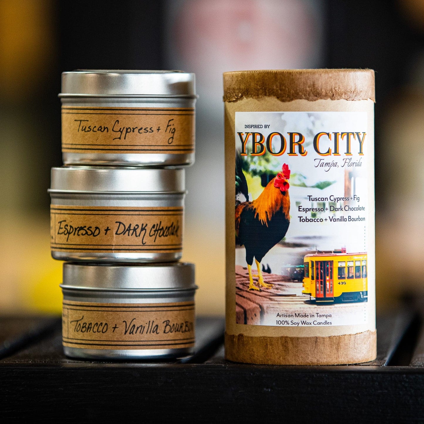Ybor City, Tampa, Florida Mini Tin Candle Tube Stack