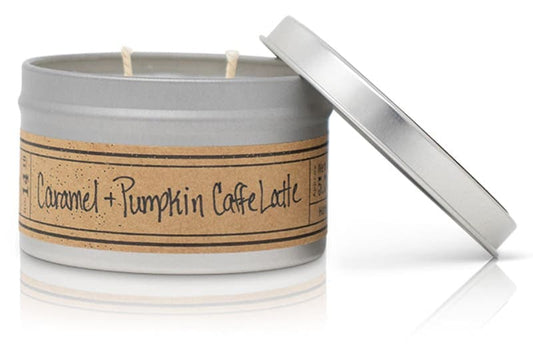 Caramel + Pumpkin Cafe Latte Soy Wax Candle - Travel Tin