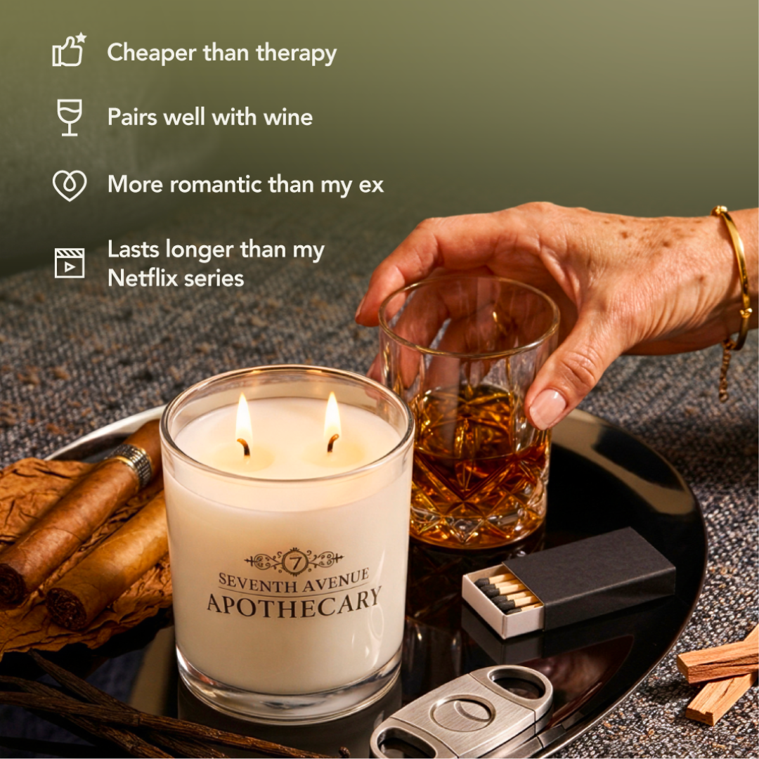 Tobacco + Vanilla Bourbon Scented Glass Candle