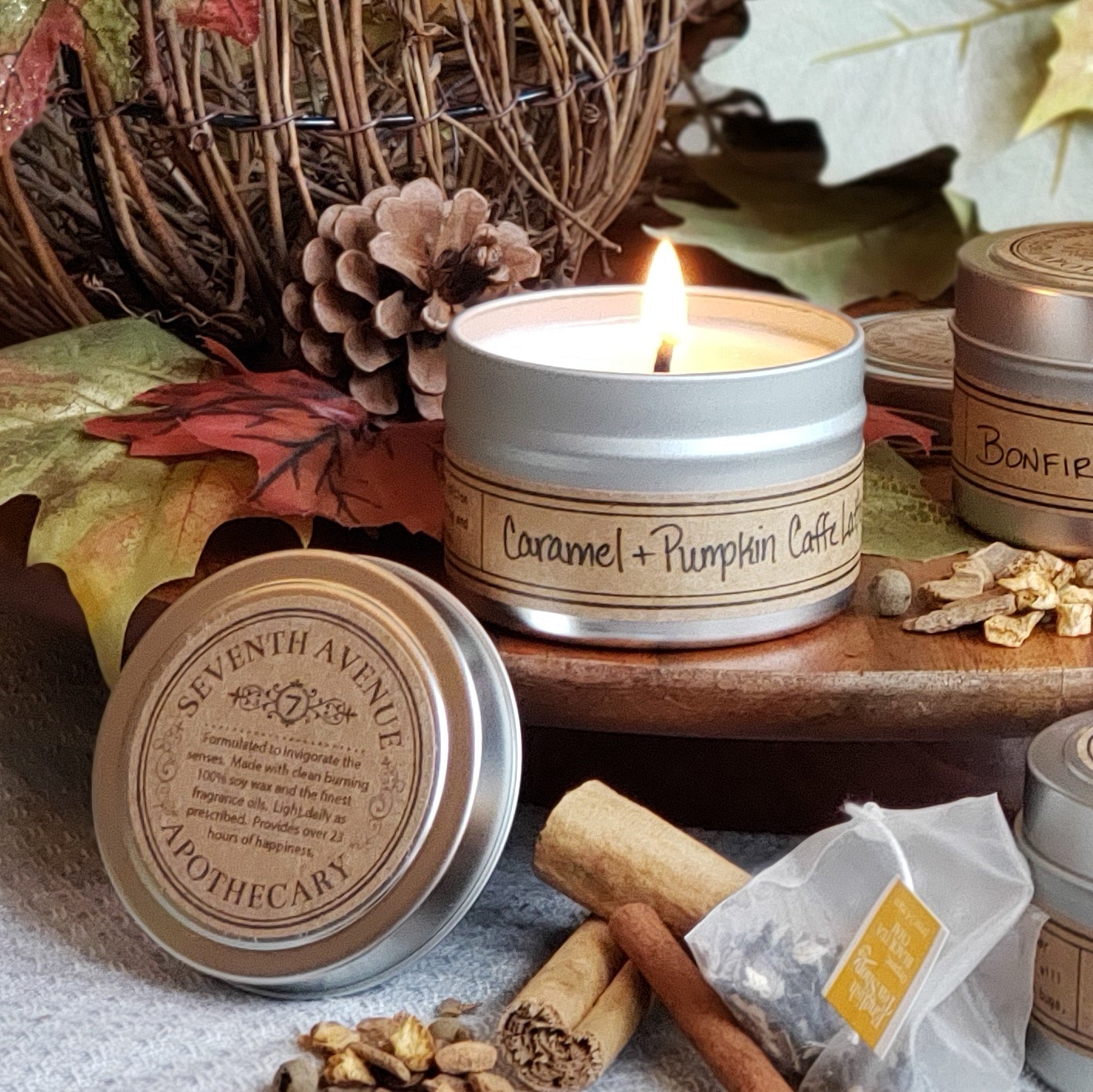 Caramel + Pumpkin Cafe Latte Soy Wax Candle - Mini Tin