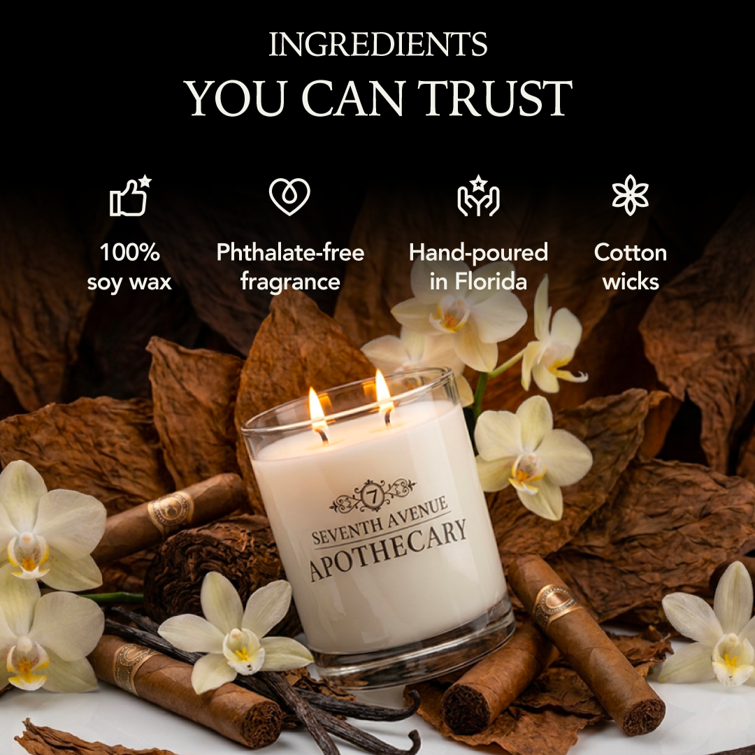 Tobacco + Vanilla Bourbon Scented Glass Candle