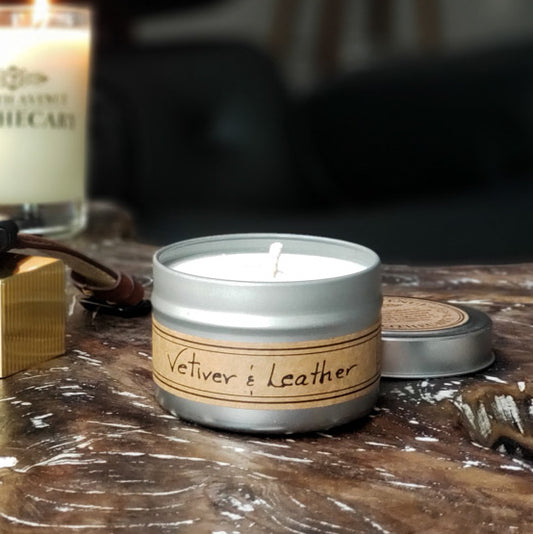 Vetiver + Leather Soy Wax Candle - Mini Tin