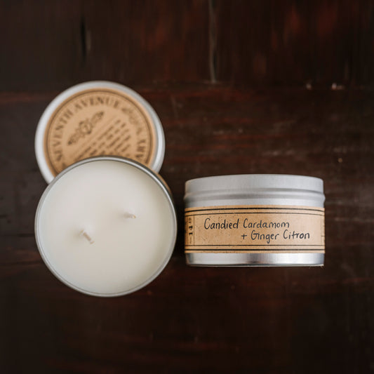 Candied Cardamom + Ginger Citron Soy Wax Candle - Travel Tin