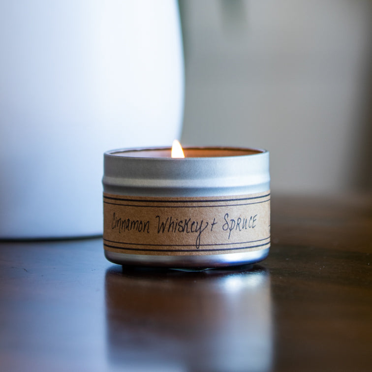 Cinnamon Whiskey + Spruce Soy Wax Candle - Mini Tin