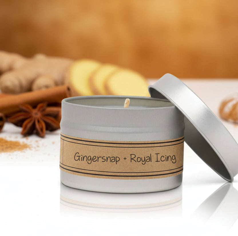 Gingersnap + Royal Icing - Mini Tin Candle