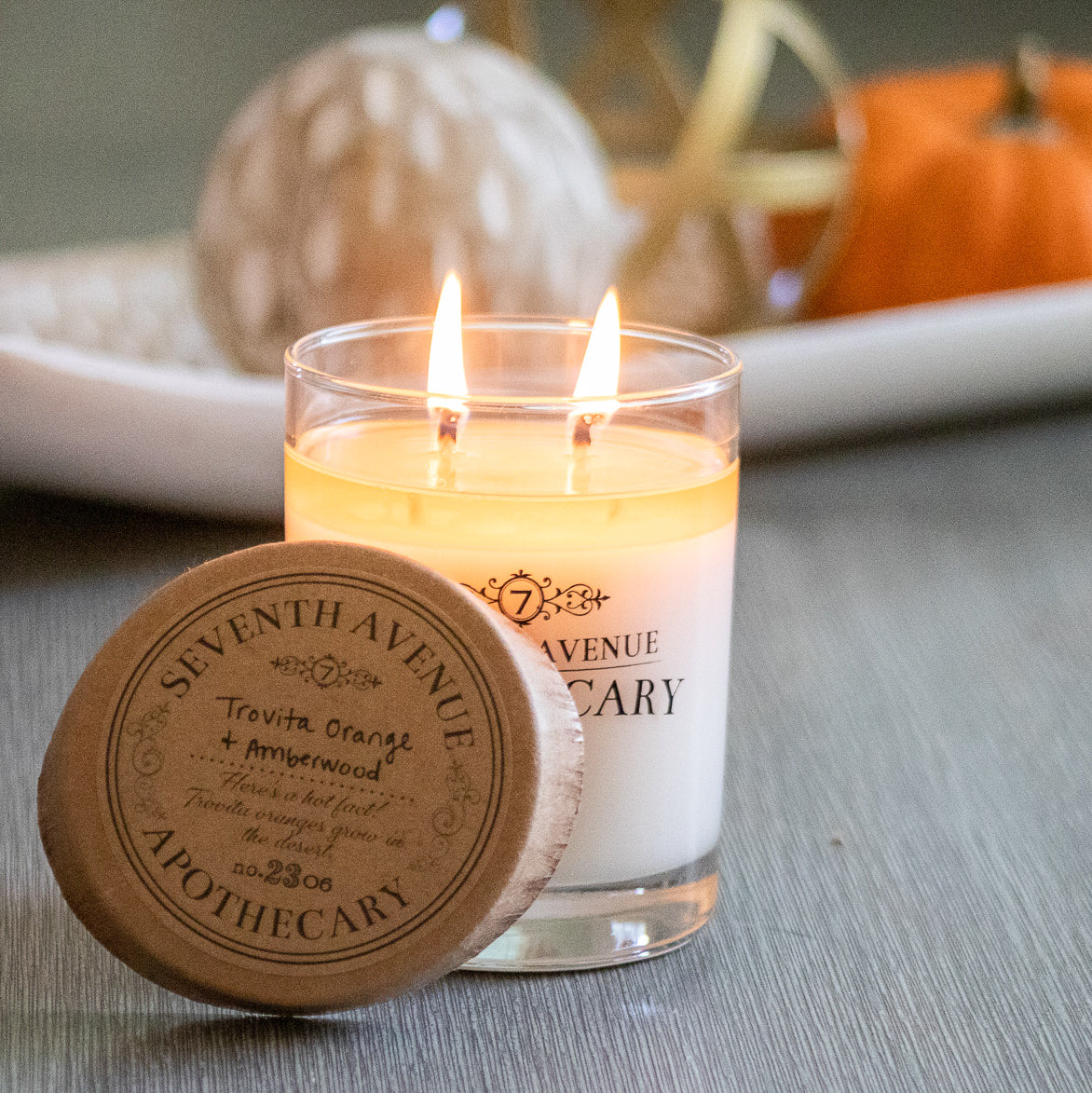 Trovita Orange + Amberwood Soy Wax Candle - Signature Glass