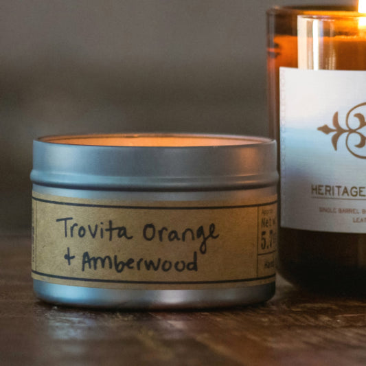 Trovita Orange + Amberwood Soy Wax Candle - Travel Tin