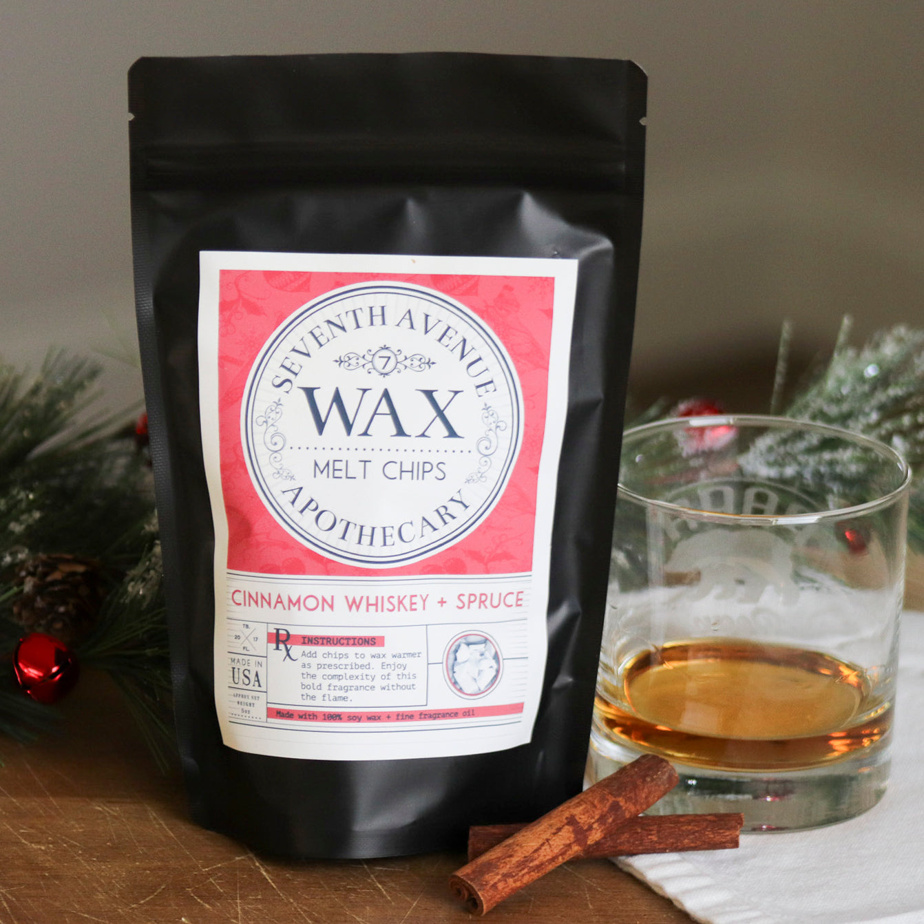 Cinnamon Whiskey + Spruce - Wax Melt Chips