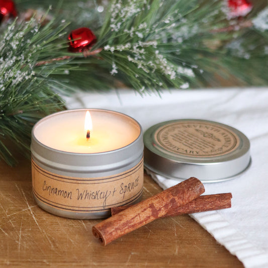 Cinnamon Whiskey + Spruce - Mini Tin Candle