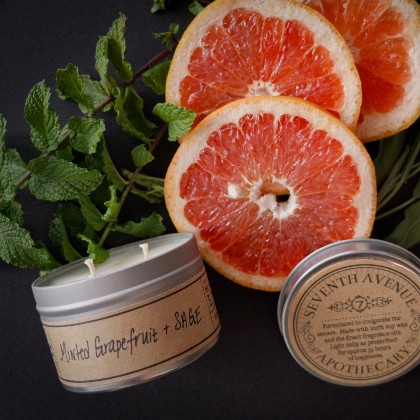 Minted Grapefruit + Sage - Travel Tin Candle