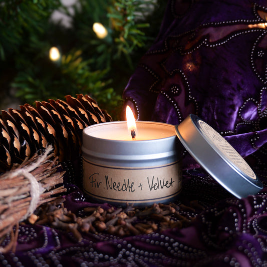 Fir Needle + Velvet - Mini Tin Candle