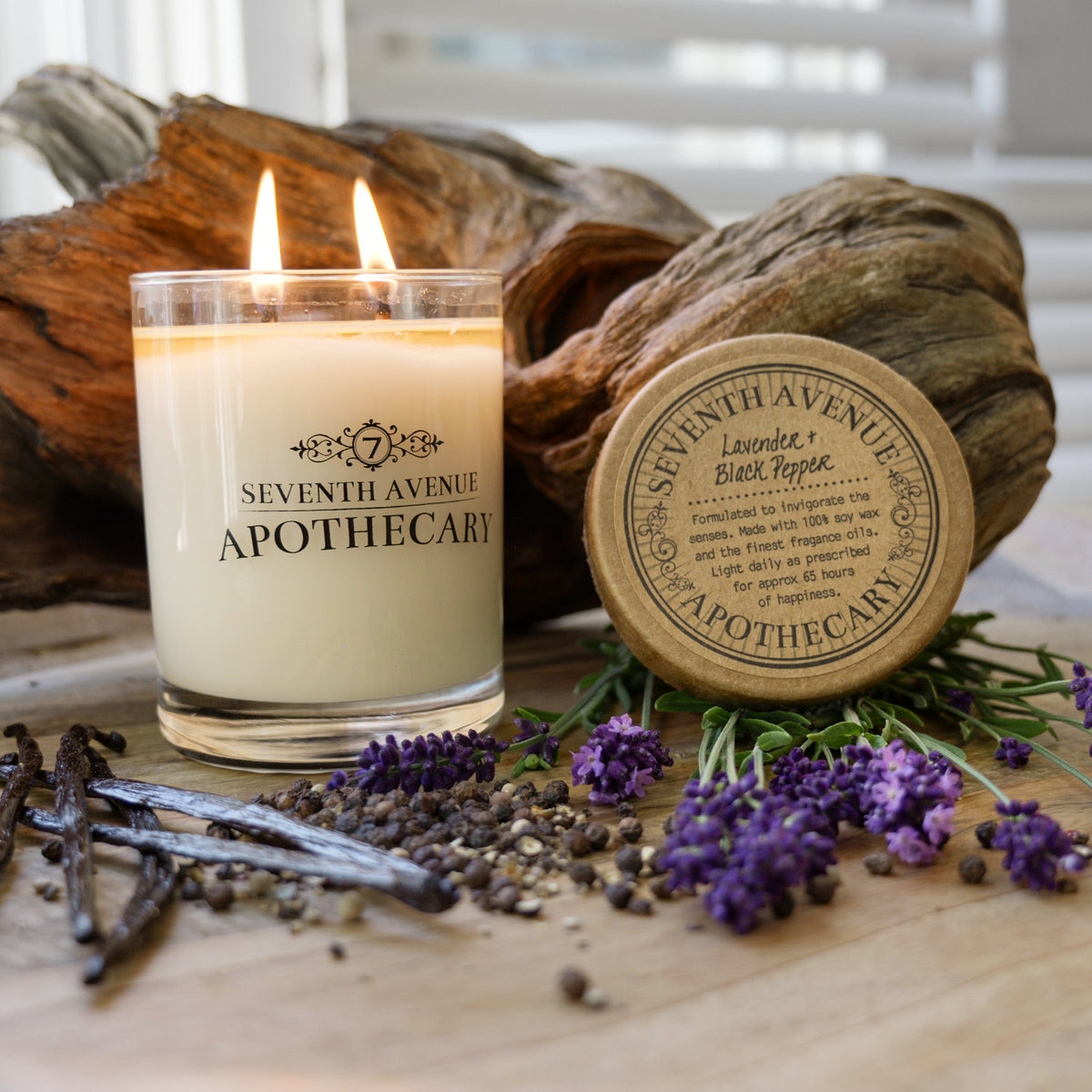 Lavender + Black Pepper Soy Wax Candle β Seventh Avenue Apothecary