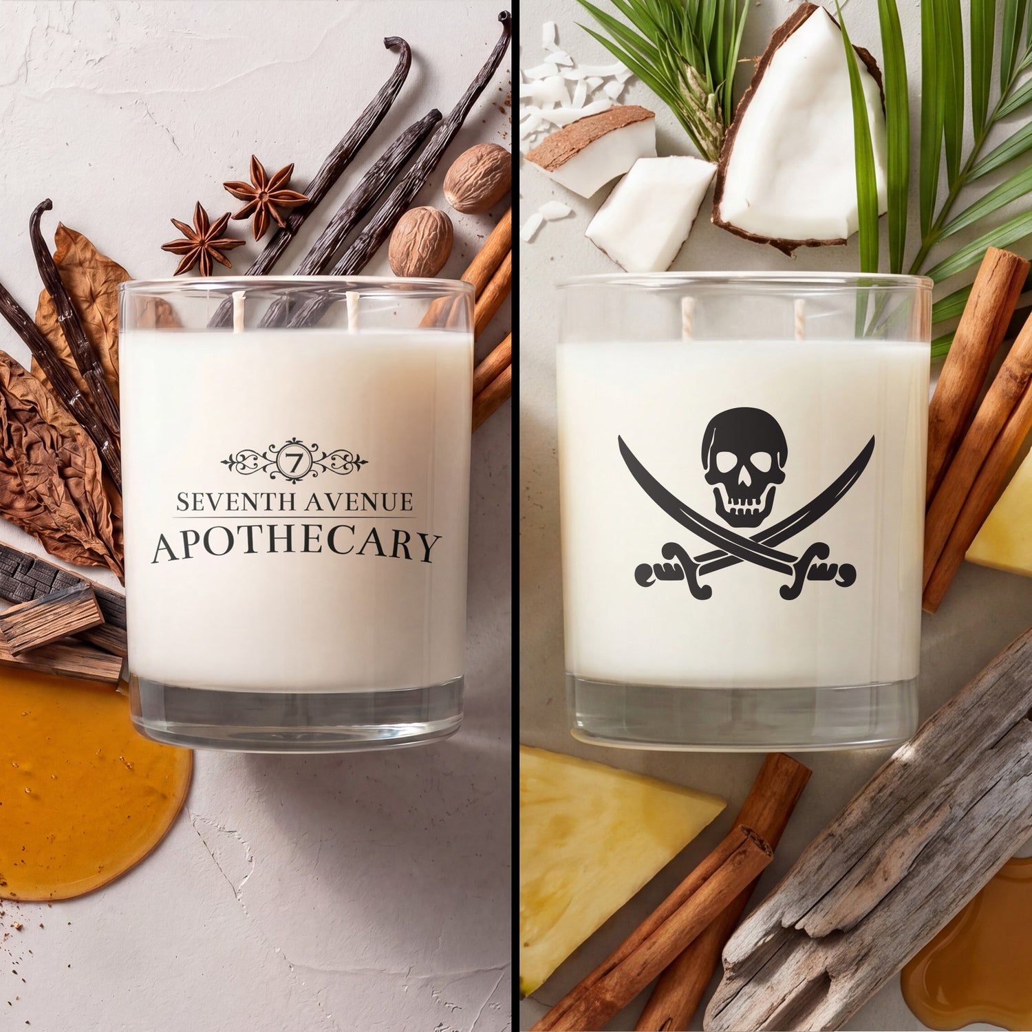 Gasparilla Signature Glass Candle 2-Pack: Spiced Rum + Coconut and Tobacco + Vanilla Bourbon