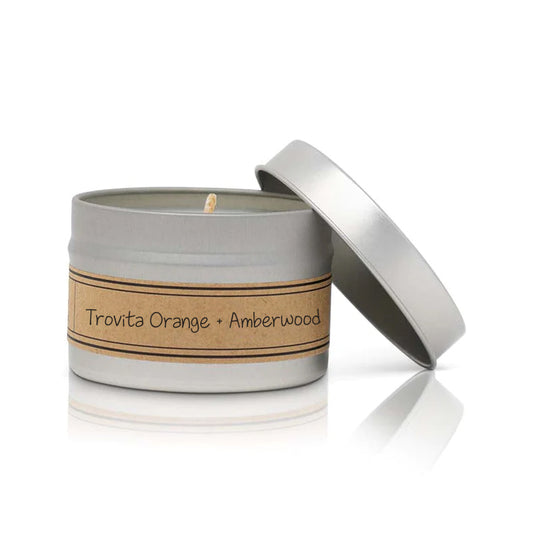 Trovita Orange + Amberwood Soy Wax Candle - Mini Tin