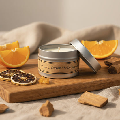 Trovita Orange + Amberwood - Mini Tin Candle