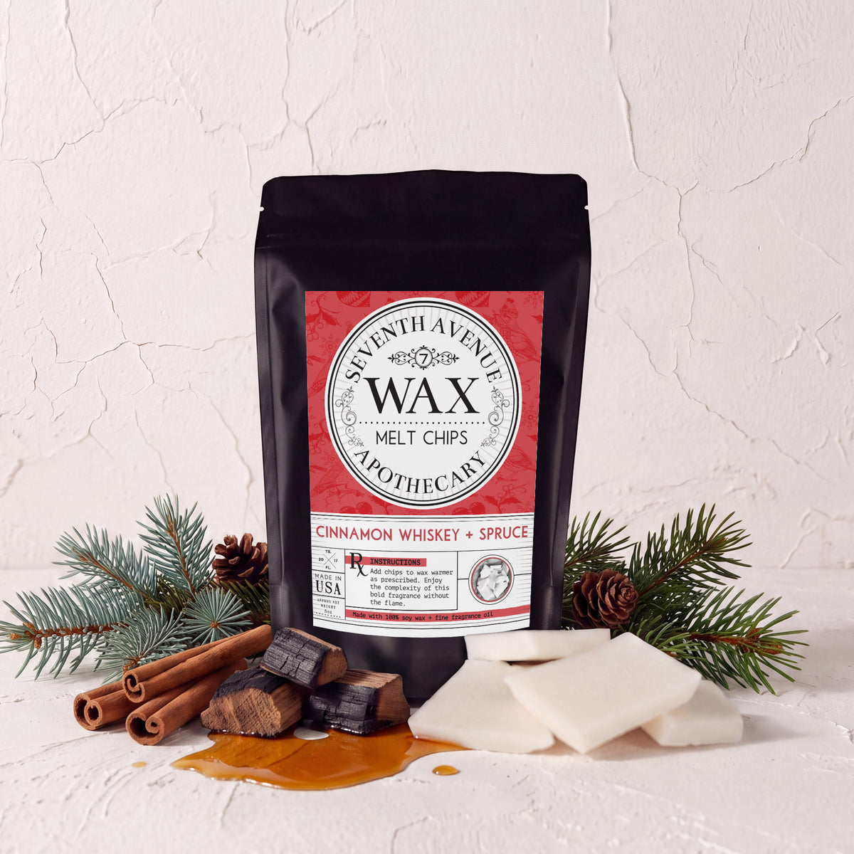 Cinnamon Whiskey + Spruce - Wax Melt Chips
