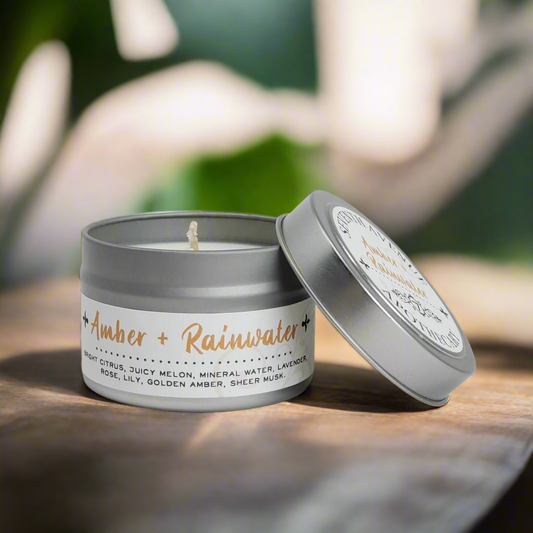 Amber + Rainwater Soy Wax Candle - Mini Tin