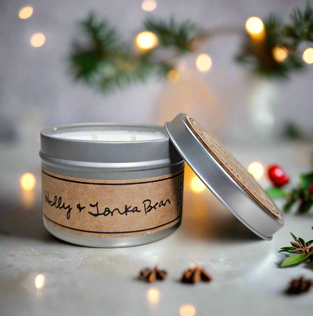 Holly + Tonka Bean Soy Wax Candle - Travel Tin