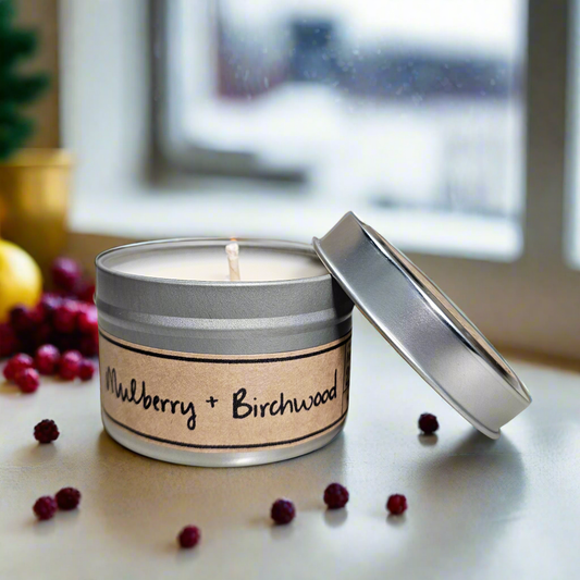 Mulberry + Birch Wood Soy Wax Candle - Mini Tin