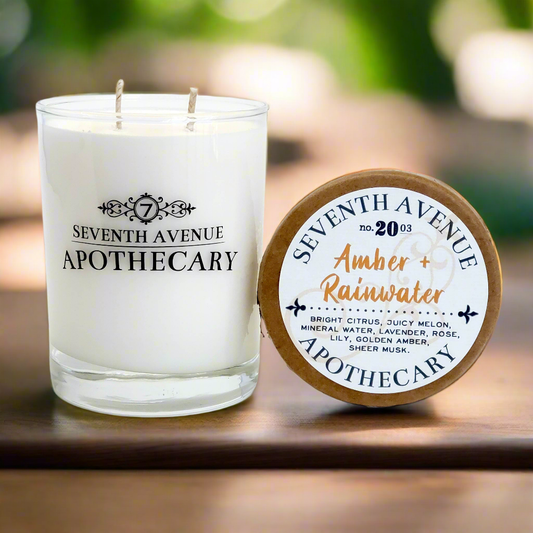 Amber + Rainwater Soy Wax Candle - Signature Glass