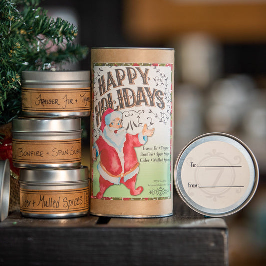 Happy Holidays Santa Mini Tin Candle Tube Stack