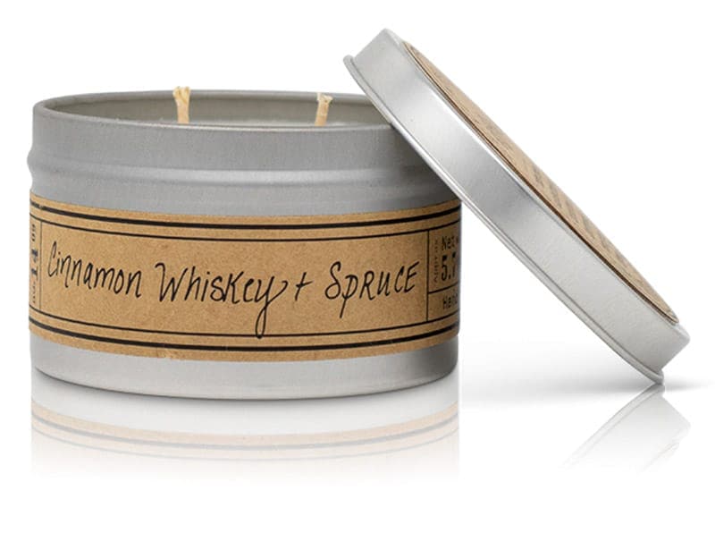 Cinnamon Whiskey + Spruce Soy Wax Candle - Travel Tin