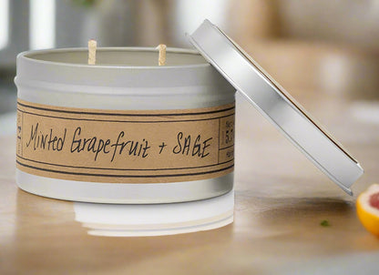 Minted Grapefruit + Sage Soy Wax Candle - Travel Tin