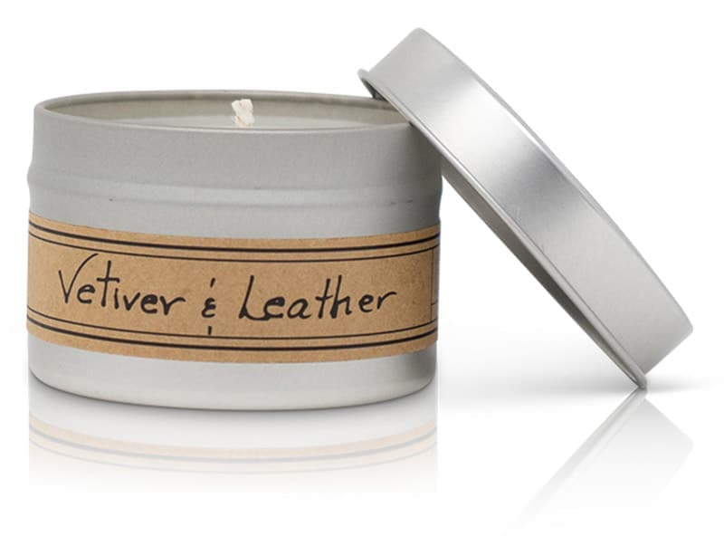 Vetiver + Leather Soy Wax Candle - Mini Tin